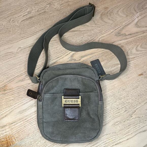 NWT Guess Olive Green Canvas Crossbody Purse Military Utility Shoulder Bag Pack - Picture 1 of 13